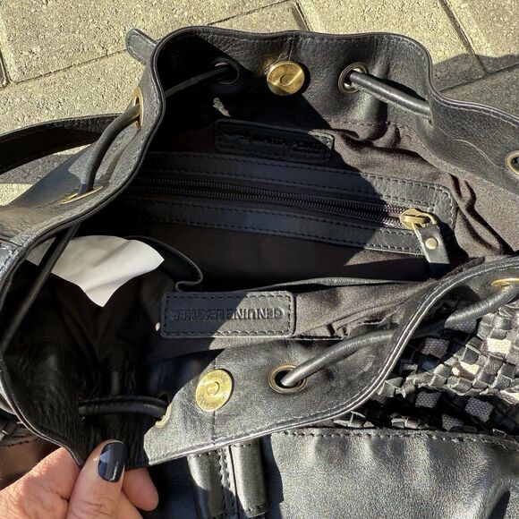 Marta Ponti Portugal Black Leather Woven Crossbody Bag Tan Fabric Great Gift NWT - Picture 8 of 13